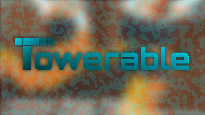 A new Tower Stage Obby by Towerable teaser with orange/yellow-ish colors covered with blurry glass and noise with a Towerable logo in the center